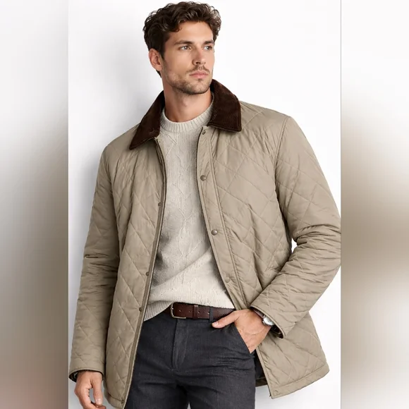 POLO Ralph Lauren Quilted Jacket Corduroy Collar Car Chore Barn Coat Tan Large - Picture 9 of 9